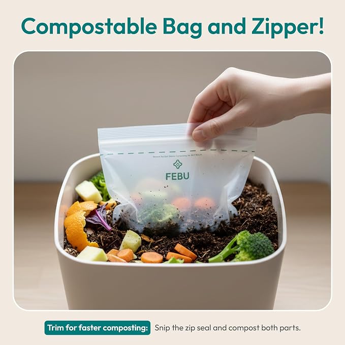 FEBU Sandwich Compostable Food Storage Bags, 180 Count | Certified Home Compostable & Biodegradable | PFAS & BPA Free Zipper Bags | Leak-Proof & Resealable | 6.5"x 5.88”