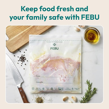 FEBU Gallon Compostable Food Storage Bags, 60 Count | Certified Home Compostable & Biodegradable | PFAS & BPA Free Zipper Bags | Leak-Proof & Resealable | 10.56” x 10.75”