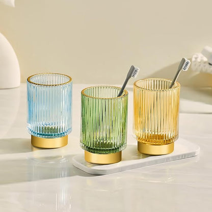 Makeup Brush Holder Organizer,Toothbrush Holders,Desk Pen Pencil Holder,Multifunctional Vintage Glass Brush Cup（S+L/Green/A3-1-US）