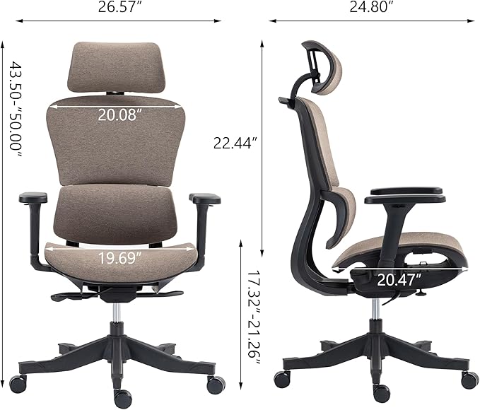 Ergonomic Office Chair with Independent Lumbar Support, Adjustable Height & 360° Swivel for Home Office Workstation (Brown)