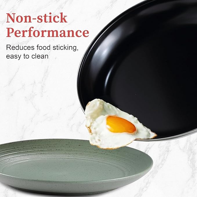 Nonstick Frying Pan Set - Iron Frying Pan 3-Piece Set (8", 10", 12") + 2 Silicone Spatulas, With Premium Nonstick Coating, Up to 450°F, Skillet Suitable for Induction, Gas & More