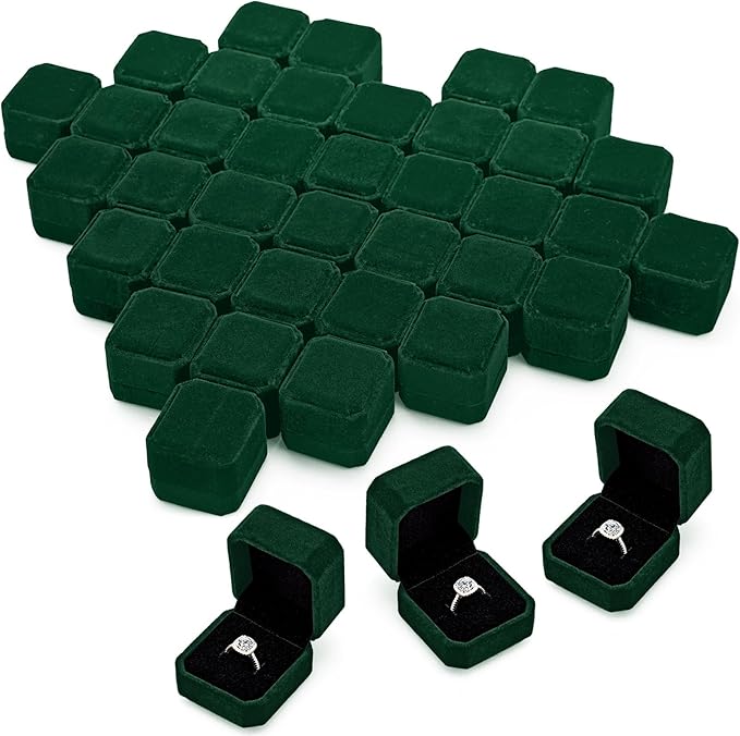 Thinkday 48 Pcs 2.13 x 2.01 x 1.54 in Velvet Ring Box Display Jewelry Storage Case for Christmas Wedding Engagement Gifts(Green)