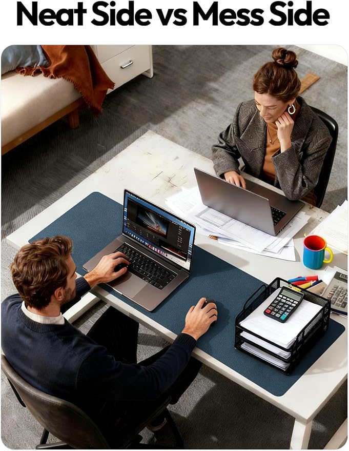 YSAGi Leather Desk Protector, Office Mat, Large Mouse Mat, Non-Slip PU Leather Blotter, Laptop Desk Mat, Waterproof Writing Pad for Office and Home(Dark Blue, 42" x 17.2")
