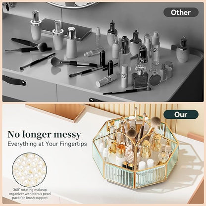 360° Rotating Makeup Organizer Spinning Vanity Organizer with Makeup Brush Holder for Countertop, Bathroom Storage, Skincare, Perfume & Cosmetic Organizer for Vanity