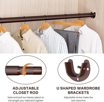 Closet Rod - Closet Rods for Hanging Clothes, 17 to 38 inch Adjustable Closet Hanging Rod, Heavy Duty Clothes Rod Clothing Bar, Closet Poles for Hanging Clothes for Wardrobes, Shower Curtain