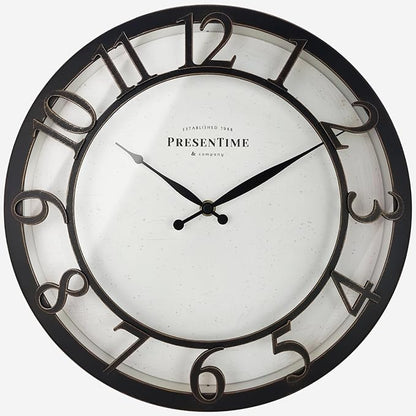 Presentime & Co 13" Farmhouse Series Wall Clock, Vintage Style, Retro Clock, Silent No Ticking, Raised 3D Arabic Numeral, Oil Rubbed Bronze Finish.