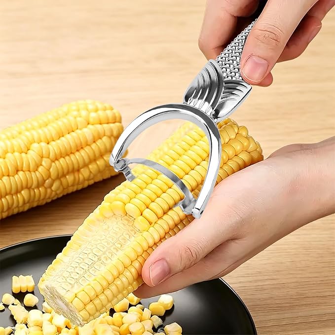 Corn Peeler and Stripper for Cob, Stainless Steel Husker Tool with Ergonomic Handle, Sharp Kernel Remover & Shucker for Kitchen, Silver