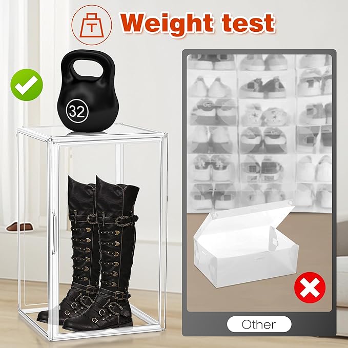 23.6'' Tall Acrylic Display Case XXXXX-Large Purse Handbag Organizer 13.8''x 12.2''x 23.6'' Clear Tall Boot Totes Storage Box Transparent Huge Figure Collectibles Showcase with Magnetic Lid