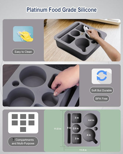 Couch Cup Holder Tray, Bonfixe Stable Couch Caddy for Bed and Sofa, Upgraded Capacity Health-Friendly Silicone Anti-Spill Drink Holder Organizer for Snacks Beverage (Black-White)