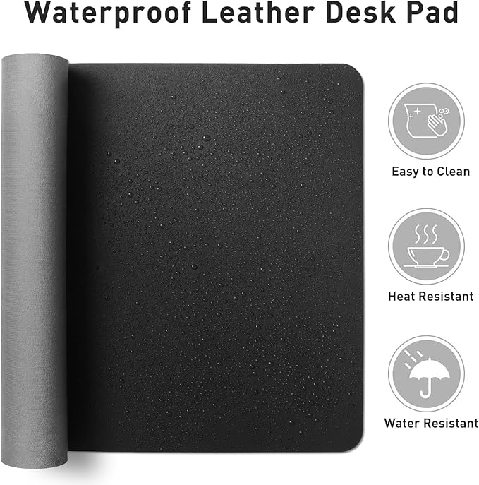 Aothia Faux Leather Desk Mat - Non-Slip PU Leather Desk Blotter, Waterproof Writing Surface, Large Desk Pad for Office & Home (Black, 55" x 24")