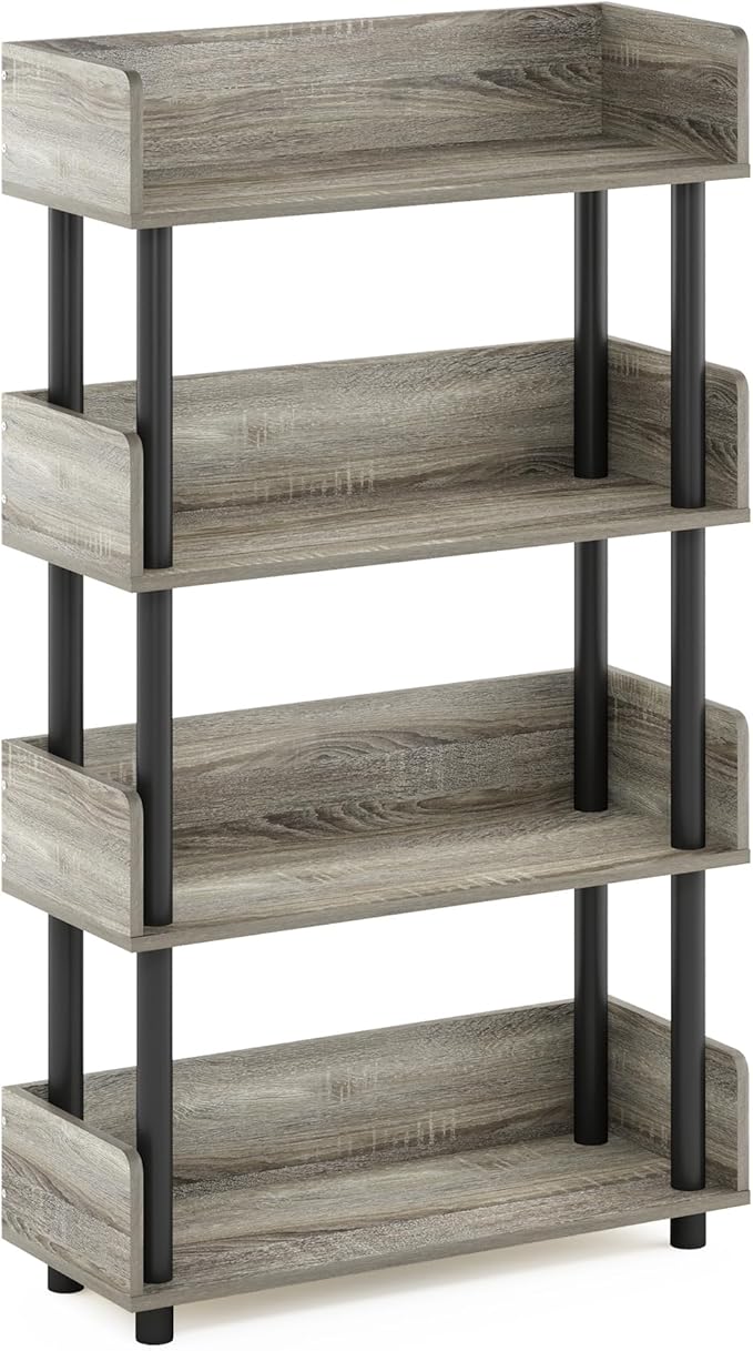 Furinno TURN-N-TUBE 4-Tier Display Shelf, Storage Shelves, Book Shelf, Open Shelves with Rounded Corner Top Edges, for Organization and Storage, Living Room, Home Office, French Oak