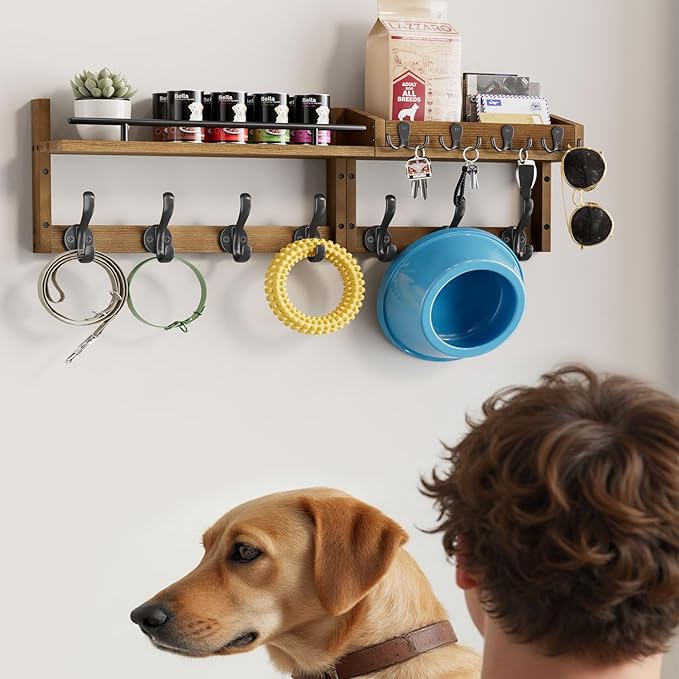 29 inch Coat Rack Wall Mount with Shelf, Set of 2 Heavy Duty Coat Hooks Wall Mount, Entryway Coat Hanger Wall Shelf with Key Holders and Mail Organizer for Living Room, Bedroom, Bathroom
