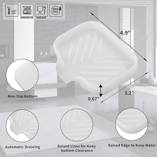 MicoYang Silicone Soap Dish with Drain Spout, Self-Draining Sink Organizer Tray for Bathroom & Kitchen, Sponges, Dispensers & Soap Holder, Non-Slip & Dishwasher Safe, Translucent (Compact, 4.9"×3.2")