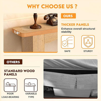 51 Inch Entryway Table U-Shaped Extension, 1.6 Inch Thick Desktop Wooden Console Table with Socket Farmhouse Sofa Table for Entrance, Hallway, Living Room,Behind Couch((Oak Brown)