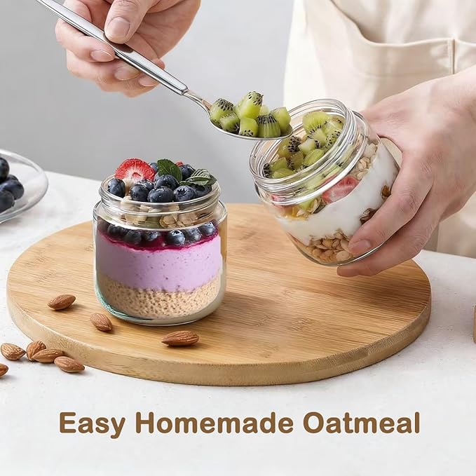 2 Pack 8 Oz Small Clear Glass Mason Jars, Wide Mouth Overnight Oats Jars, Containers with Airtight Lids for Chia Pudding Jam Snack Yogurt Overnight Oats Candy