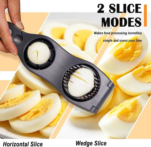 NOVANO 2 in 1 Egg Slicer for Hard Boiled Eggs | Egg Cutter, Strawberry Slicer, Fruit Slicer for Salads & Sandwiches, Stainless Steel Blades