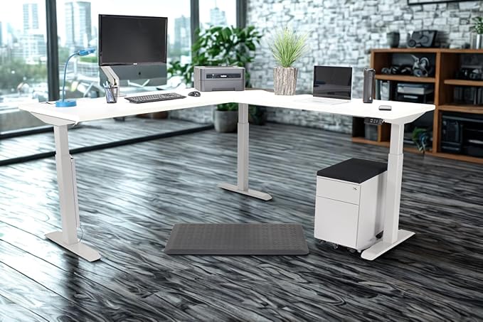 Lift It Electric L-Shape Standing Desk - 72"x30" + 48"x24" Return, Dual Motor Sit Stand Desk, Height Adjustable 28.5"-46.75", Memory Presets, USB Charging, White Top Silver Frame