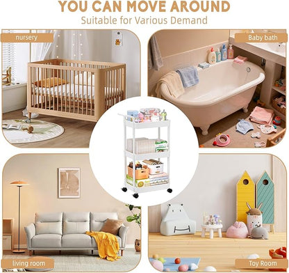 Volnamal Baby Diaper Caddy, Plastic Movable Cart for Newborn Nursery Essentials Diaper Storage Organizer for Changing Table & Crib, Easy to Assemble, Baby Registry, Off-White