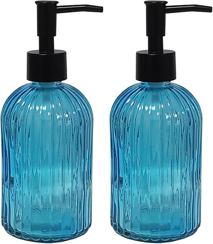 YYTSGG Blue Glass Soap Dispenser Set with Black Pump, 13.5oz Refillable Liquid Hand Soap Dispenser, Lotion Dish Soap Dispenser for Modern Home Decor, Kitchen Countertop, Bathroom, Hotel(2 Pack)