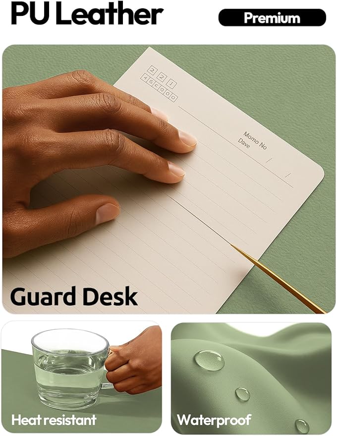 YSAGi Leather Desk Pad Protector, Office Desk Mat, Large Mouse Pad, Non-Slip PU Leather Desk Blotter, Laptop Desk Pad, Waterproof Desk Writing Pad for Office and Home (Bamboo Green,55" x 17.2")