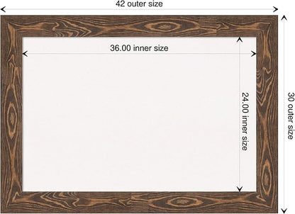 Amanti Art White Cork Board for Wall, 30x42 Vision Board with Brown Wood Frame, Large Corkboard Office Decor for Home Organization, Rustic Farmhouse Corkboard Pinboard to display items for home