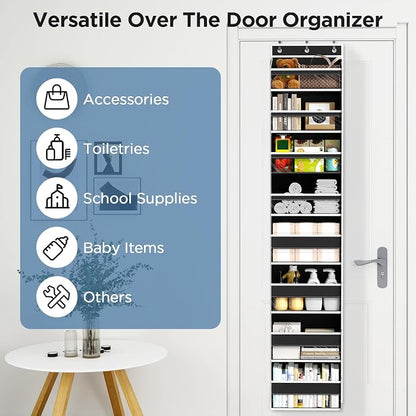 Mefirt Over The Door Organizer, 8 Shelf Door Hanging Organizers with 8 Large Capacity Pockets, Back of Door Organizer Storage Hanging Shelves for Closet Bathroom Bedroom Nursery