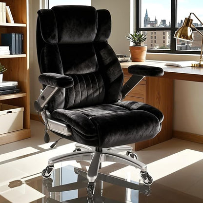 600LBS Large Fabric Heavy Duty Office Chair with 5D Flip Arms, Comfy Big and Tall Office Chair with Pocket Spring Cushion, Large High Back Computer Desk Chair with Adjustable Lumbar Support