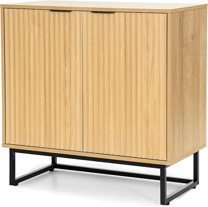 Fluted Storage Cabinet Sideboard Buffet Cabinet, Modern Accent Cabinets with Adjustable Shelves, Wooden Credenza, Console Table Entryway Cabinets for Living Dining Room, Natural Oak