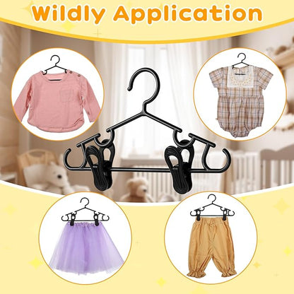 Hsei 5/10/40 Pack Baby Hangers with 10/20/80 Clips, Plastic Kids Pants Hangers for Nursery Closet Top and Bottom Clothes Hanger Set for Newborn Infant Toddler(120 Packs Total,Black,10.6 Inch)