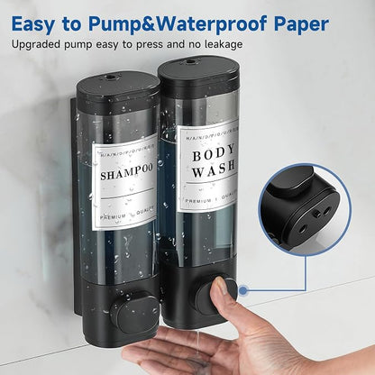 Shampoo and Conditioner Dispenser,Shower Dispenser 2 Chamber No Drill Wall-Mounted Shampoo Dispenser for Shower Wall Mounted Shower Dispenser for Bathroom Hotel,Matte Black1