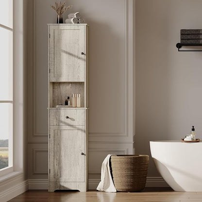 Tall Bathroom Cabinet, Storage Cabinet with 2 Doors & 2Drawer, with Ajustable Shelve, for Bathrooms, Kitchens,Entrances,Bedrooms（Grey）