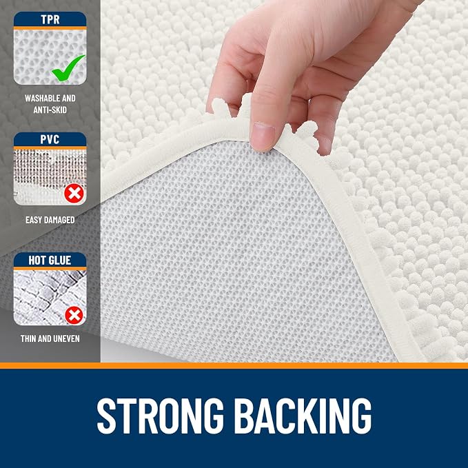 OLANLY Large Bathroom Rugs 44x32, Extra Soft Absorbent Chenille Bath Rugs, Rubber Backing Quick Dry, Machine Washable Bath Mats for Bathroom Floor, Tub and Shower, Home Decor Accessories, Ivory