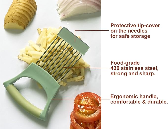 Onion Holder for Slicing | Non-Slip TPR Handle, Safe Storage Tip Cover, Multi-Purpose Food Slicer Assistant Tool