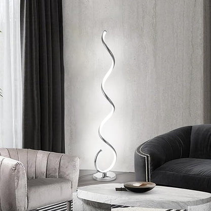 Spiral LED Floor Lamp for Living Room,40W Modern Floor Lamps with Remote Control, 3 Colors Stepless Dimmable Floor Standing Lamp Reading Corner Floor Tall Lamp for Bedroom Office - Chrome