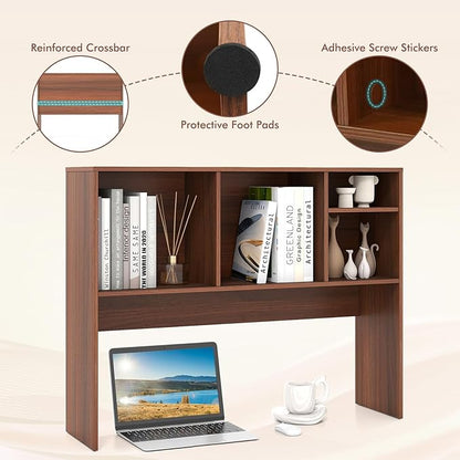 Tangkula Desktop Bookshelf, Countertop Storage Hutch with 4 Shelves for Computer Desk, Desktop 2-Tier Display Rack, Multipurpose Wood Desk Hutch Storage Organizer for Dorm Office Home (Walnut)