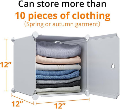 MAGINELS 5 Cube Storage Cabinet, Narrow Clothes Storage with Doors,Tall Plastic Standing Organizer Shelves for Small Spaces,Use to Closet,Bedroom,Livingroom,White(11.8x11.8inch)