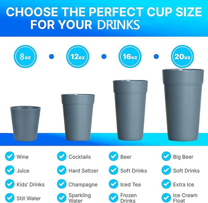 Homestockplus 12Oz Wheat Straw Cups, Set of 8 - Reusable Plastic Cups for Kitchen, Home, Office, and Outdoor Use - Dishwasher and Microwave Safe - Eco-Friendly and Unbreakable Drinking Cups