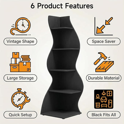 Arvolia 70 Inch Corner Shelf Stylish Design,Modern 5-Tier Wall Corner Bookshelf,Stylish Corner Small Bookcase Storage Rack Plant Stand with Unique Shape for Home Office (Black)