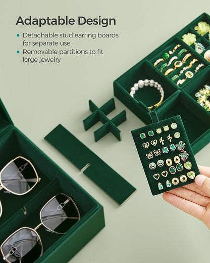 SONGMICS 2-Layer Jewelry Box, Jewelry Organizer with Handle, Removable Jewelry Tray, Jewelry Storage, Floating Effect, 8.1 x 9.4 x 4.3 Inches, Gift Idea, Forest Green UJBC165C01