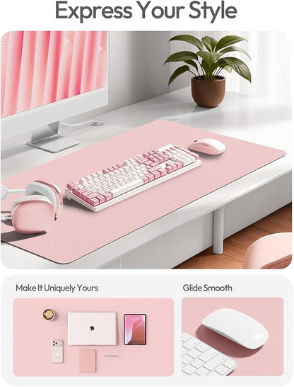 YSAGi Leather Desk Protector, Office Mat, Large Mouse Mat, Non-Slip PU Leather Blotter, Laptop Desk Mat, Waterproof Writing Pad for Office and Home(Light Pink, 63" x 17.2")