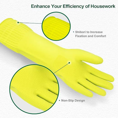 DABOGOSA Mamison 2 Pairs Reusable Waterproof Household Dishwashing Cleaning Rubber Gloves, Non-Slip Kitchen Glove (Green, Large (Pack of 2))