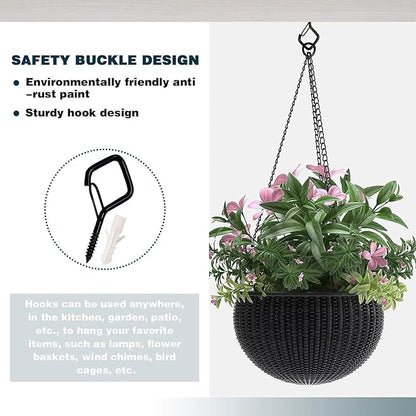 12 PCS Q-Hanger Hooks for String Lights, Ceiling Hangers for Plants & Wind Chimes, Christmas Decorations Outdoor Hooks (Square Hanger) Black