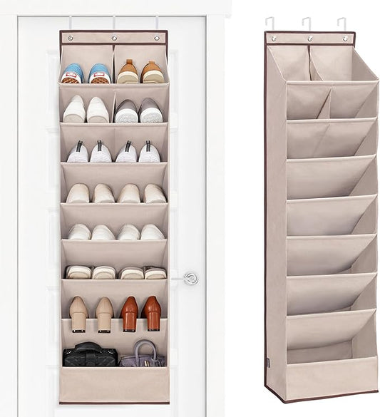 STORAGE MANIAC Over the Door Shoe Organizer Heavy-Duty Large Deep Pocket Hanging Shoe Organizer Shoe Rack Door Closet Shoe Organizer for Wall, Dorm & Narrow Door Storage Shoe Holder Oat Beige, 1 Pack