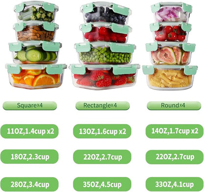 HOMBERKING 24pc Glass Food Storage Containers with Lids, Glass Meal Prep Containers, Airtight Bento Boxes, BPA Free & Leak Proof, Pantry Kitchen Storage(12 lids & 12 Containers) - Blue