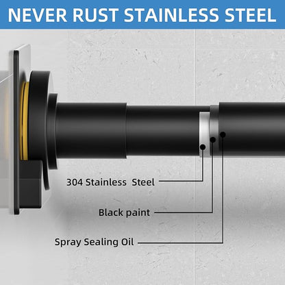 CorkLatta Matte Black Shower Curtain Rod,1 Inch Diameter Stainless Steel Adjustable Spring Tension Rods 32 to 92",with Holders,Anti-Slip,Curtain Rods No Drilling(1 Pack)