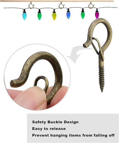 PlusRoc 20 Pack Screw Hooks for Hanging Christmas Lights Outdoor Seasonal Lighting, Heavy Duty 2.2 Inch Eye Hook Screw Cup Ceiling Hook Q-Hanger for Patio Lights, Wall Wood Ceiling Deck Mount(Bronze)