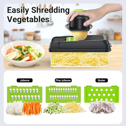 SpaceHacks 15-in-1 Vegetable Chopper, Kitchen Gadgets with 10 Blades, Veggie, Food, Onion Chopper, Cucumber Slicer, Versatile Mandoline, Includes Egg Separator & Finger Guard, Green
