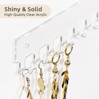 Acrylic Necklace Holder 4 Pack Wall Mounted Necklace Organizer Hanging Jewelry Organizer with 17 Hooks for Necklaces, Bracelets, Rings and Bangles Display (14.17 inch)