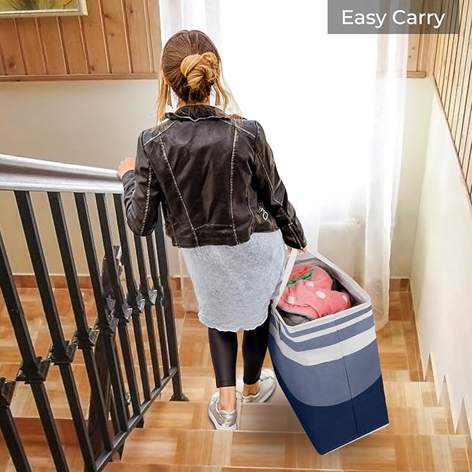 HomeHacks 2 Pack Large Laundry Baskets, Waterproof, Freestanding Laundry Hampers, Collapsible Clothes Hamper with Reinforced Handles in Laundry, College Dorm, Bathroom, Bedroom (Blue+Pink, 100Lx2)