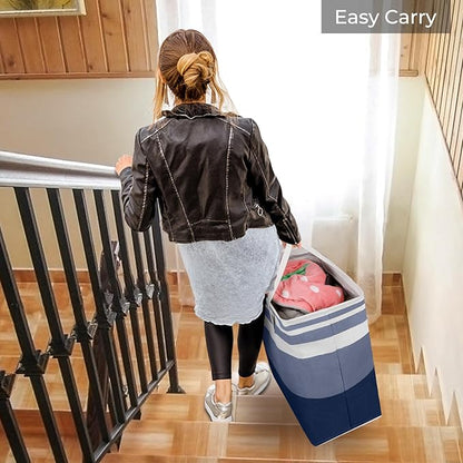HomeHacks 2 Pack Large Laundry Baskets, Waterproof, Freestanding Laundry Hampers, Collapsible Clothes Hamper with Reinforced Handles in Laundry, College Dorm, Bathroom, Bedroom (Blue+Pink, 100Lx2)